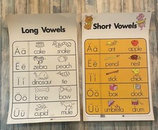VTG 1979 & 1983 ATA Long & Short Vowels Phonics Classroom Poster Set 14” x 22” picture