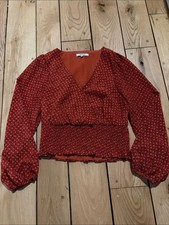 Madewell Red Floral V-Neck Smocked Waist Long-Sleeve Top picture
