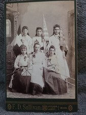 Antique Cabinet Card Patriotic Young Women Holding American & French Flags F.D. picture