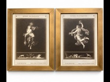 Antique Raphael Hours Day & Night Print Pair German Brockmann Framed 6x8 picture