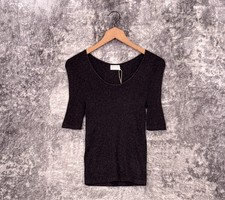 New Gorman Ballet Rib Knit Top 8 Womens Black Glitter Organic Cotton picture