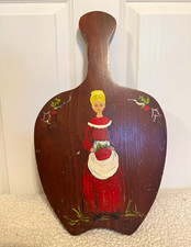 Antique Hand-Painted Wooden Paddle Cutting Board w/ Handle Folk Art picture