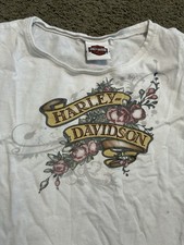 Vintage Harley-Davidson White Graphic T-Shirt with Floral Design, Floral Graphic picture