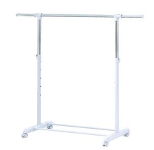  Adjustable Metal Rolling Garment Clothes Rack, Chrome & White picture