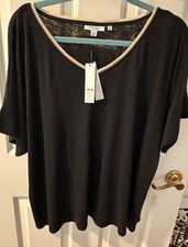 New Women's CHICO'S Linen V Neck Tunic Top w Gold Sparkling ThreadSize 3XL picture