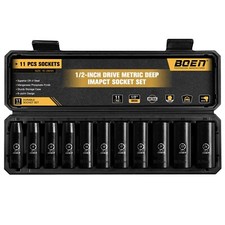 11 Pcs 1/2 Inch Drive Deep Impact Socket Set,Metric 10-24mm, 6 Point Cr-V Steel picture