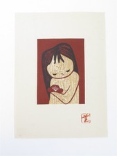 Kaoru Kawano Girl & Plum Blossom Japanese Woodblock Print c1960  picture