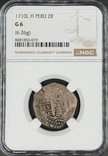 1710 L-H 2 Reales Cob Spanish Colonial Peru, Lima NGC G-6 picture
