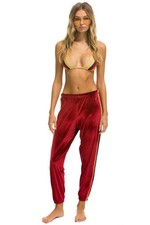 Aviator Nation Women’s Velour Jogger Pants M Red Striped Drawstring Elastic. picture