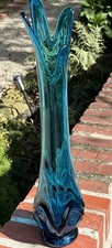HTF Vintage Viking Glass EPIC LOOP  18” Swung Vase In Blunique -Gorgeous- picture
