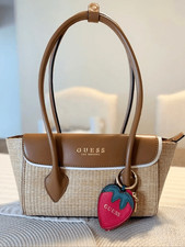 GUESS Tan Straw Tote with Red Strawberry Charm picture