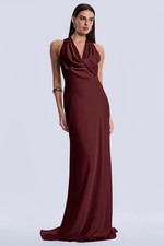 BCBGMAXAZRIA Demi Gown 0 Port Burgundy Satin Draped Twist Floor Length NWOT $398 picture