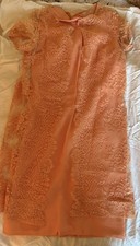 Vintage 1960’s Orange Mock Neck Dress With Floral Lace Overlay Size 6 picture