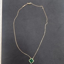 18K Solid Yellow Gold Green Four Leaf Clover Pendant Necklace 16”-18” picture