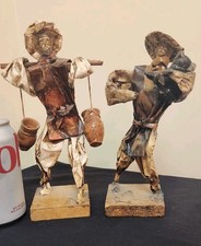 Vtg Mexican Paper Mache Folk Art Hand Made Figures Collectable Art 8” Lot of 2  picture