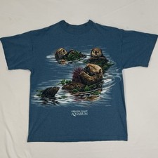 Vintage 1994 XCIV Oregon Coast Aquarium Sea Otters T-Shirt Blue Habitat Size L picture