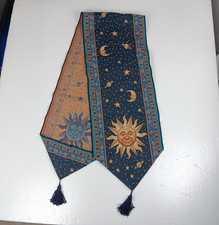 Vintage Celestial Table Runner Sun Moon And Stars 90s Wimsygoth Tassel  picture
