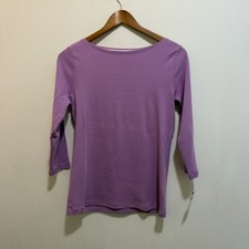 Talbots Women’s Petite SP Purple Solid Knit Pima Cotton Scoop Neck 3/4 Tee picture