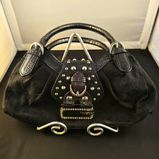 Vintage Y2K Guess Black Monogram Studded Rhinestone G Buckle Shoulder Bag Mini picture