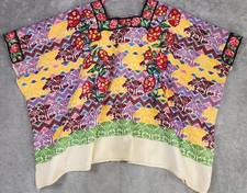 Guatemalan Huipil Poncho Womens One Size Embroidered Floral Boho 80s Vintage Top picture