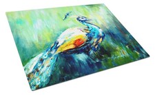 Caroline's Treasures MW1160LCB Proud Peacock Green Glass Cutting Board Large picture