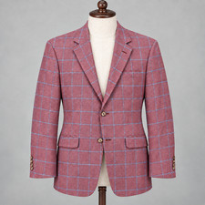 Robert Talbott Blazer Sport Coat Mens 40R Pink Plaid Silk Cashmere Windowpane picture