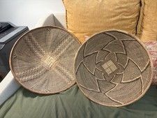 Set of 2 Vintage African Tonga Baskets Handwoven Wall Decor Zimbabwe 19” & 15.5” picture