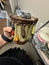 Rustic Fishing Creel Basket with Lures and Reel door stop or book end picture
