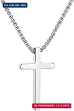 Cross Necklace for Men, Silver Stainless Steel Pendant Necklace, 24in picture
