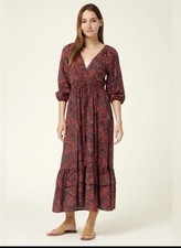 Anthropology Boemo Boho Paisley Maxi Dress M Long Sleeve Faux Wrap Smocked Waist picture