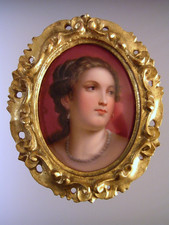 Antique 19th c Hand Painted Miniature Portrait on Porcelain Gilt Frame picture