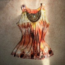 y2k boho earthy abstract tie dye beaded tank top picture