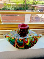 Vtg MCM Art Glass Cased Vase Pulled Feathers Heavy Decor Multicolor Murano Heavy picture