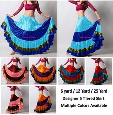 Mix Color Satin 6/12/25 Yard Tiered Gypsy Skirt Belly Dance Ruffle Flamenco Jupe picture