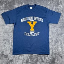 Vintage 1995 BYU Brigham Young University Faculty Staff T-Shirt Navy Large USA picture