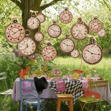 Epakh 20 Pcs Vintage Clock Cardboard Hanging Banner Wonderland Tea Party Deco... picture