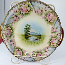 Antique Royal Rudolstadt Beyer & Bock Handled Plate Rose Landscape Signed J Hahn picture