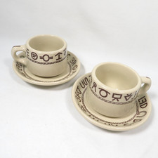 2 Vintage Wallace China Westward Ho Rodeo STACKING Cups Saucers Restaurant Ware picture