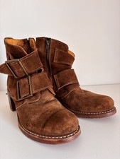US Women’s 7.5 Frye Brown Leather Suede Sabrina Double Buckle Side Zip Round Toe picture