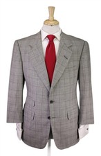 Edgar Pomeroy Bespoke Tan Black Plaid 2-Btn Handmade Wool Suit 38S picture