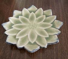 Vintage Kotobuki Japan Celadon Lotus Flower Trinket Dish Small Plate Crystalline picture