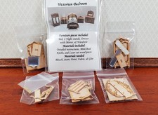 Dollhouse Quarter Scale Furniture KIT DIY Victorian Bedroom Set Bed Dresser 1:48 picture