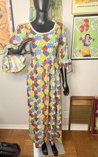 Vintage 1970s Handmade Calico Maxi Dress Prairie Ruffle Bell Sleeve Boho picture