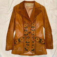 CHAR 1970s Deerskin Leather Jacket Hand Painted Flower Vintage picture
