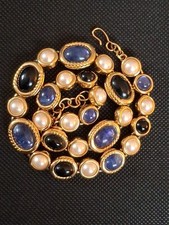 Spectacular Vintage Monet Adjust. Choker Peal Faux Black Jade Tanzanite Saphire  picture