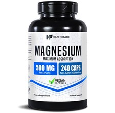 HealthFare Magnesium 500mg | 240 Veg Capsules | High-Absorption Formula picture