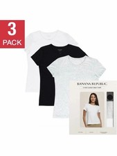 New Banana Republic Women's Short Sleeve Crew Neck Tee 3-Pack,Blk/Wht/Gray Sizes picture
