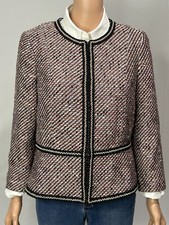 Talbots Grosgrain Trim Tweed Jacket Blazer Women's 10P Black Pink Work or Play picture