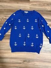 Madewell Sz. XS Anchors Dots Pullover Crewneck Sweater 3/4 Sleeve Blue Nautical picture