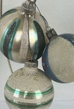 3 VTG Green Silver Blue Mica Mercury Glass Christmas Ornaments Shiny Brite picture